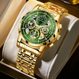 Multifunctional Luxury Men's Watch with Swiss Movement Dual Calendar Display Sapphire Crystal Stainless Steel Bracelet Luminous Water-Resistant