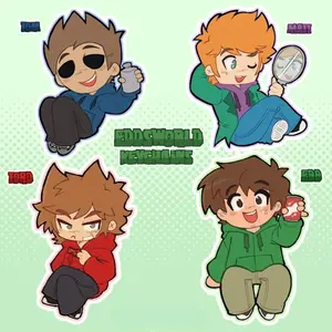 Eddsworld Main Four Keychains - Cute Characters, Kawaii Bag Charm for Keys, Backpack & Gifts, Collectible Fan Accessory, Aesthetic Game Merch!