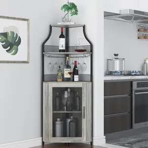 GARVEE Industrial Corner Wine Cabinet, Removable Rack & Glass Holder