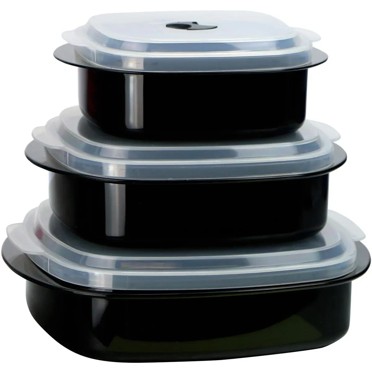 Black Plastic Microwave Cookware Set with Lids, Kitchen Food Containers