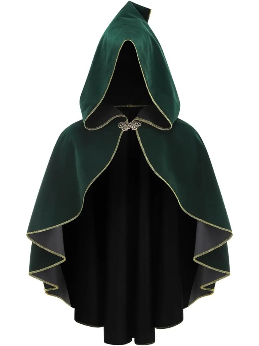 Women's Hooded Cape Medieval Renaissance Cloak Halloween Costume Gothic Fantasy Cosplay Outfit with Gold Trim