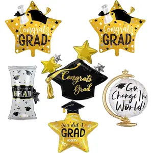 6Pcs Congrats Balloons for Graduation Decorations, Class of 2026 Congrats Grad Aluminum Foil Balloons for College High School Graduation Party 2026
