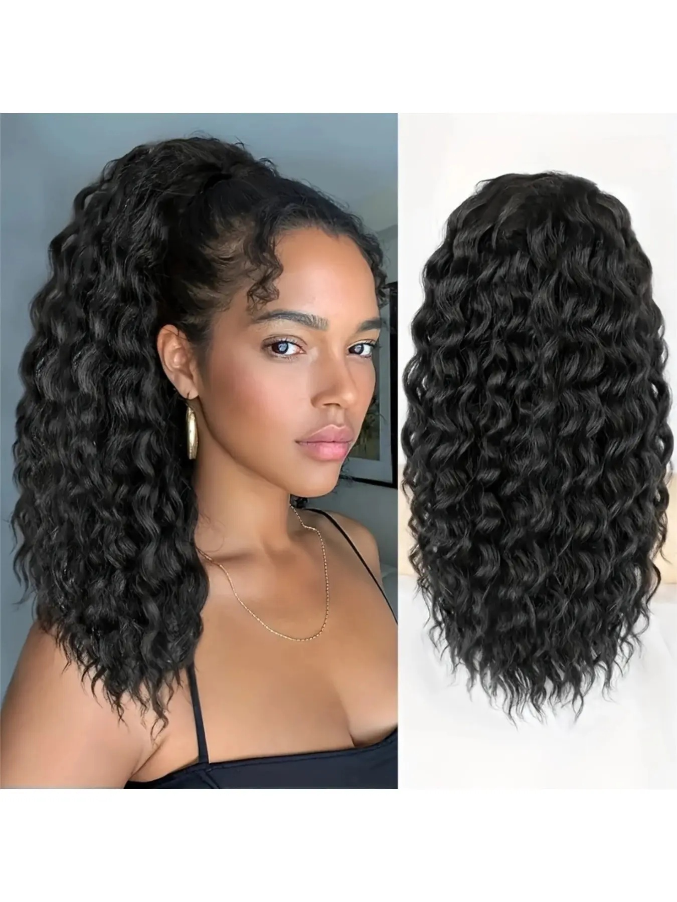 Voluminous Curly African Ponytail Wig Clip, Curly Pony Tails, Easy to Attach, Long Premium Synthetic Deep Curl Hairpiece, Ponytail Hairpieces for Women, Perfect for Stylish Looks, Ponytail Extensions, Kinky Synthetic Hair, Curly Ponytails