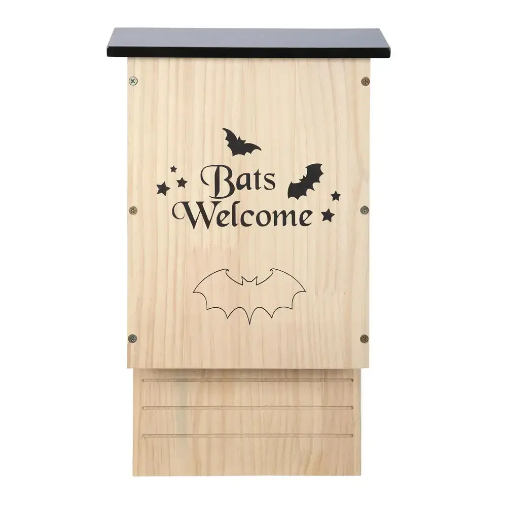 Outdoor Natural Wooden Bat House - Bird Supplies Accessory with Roosting Perch, Bats Welcome Design, Eco-Conscious Homes Addition, Local Wildlife Support, Pest Controllers for Halloween, Ecosystem