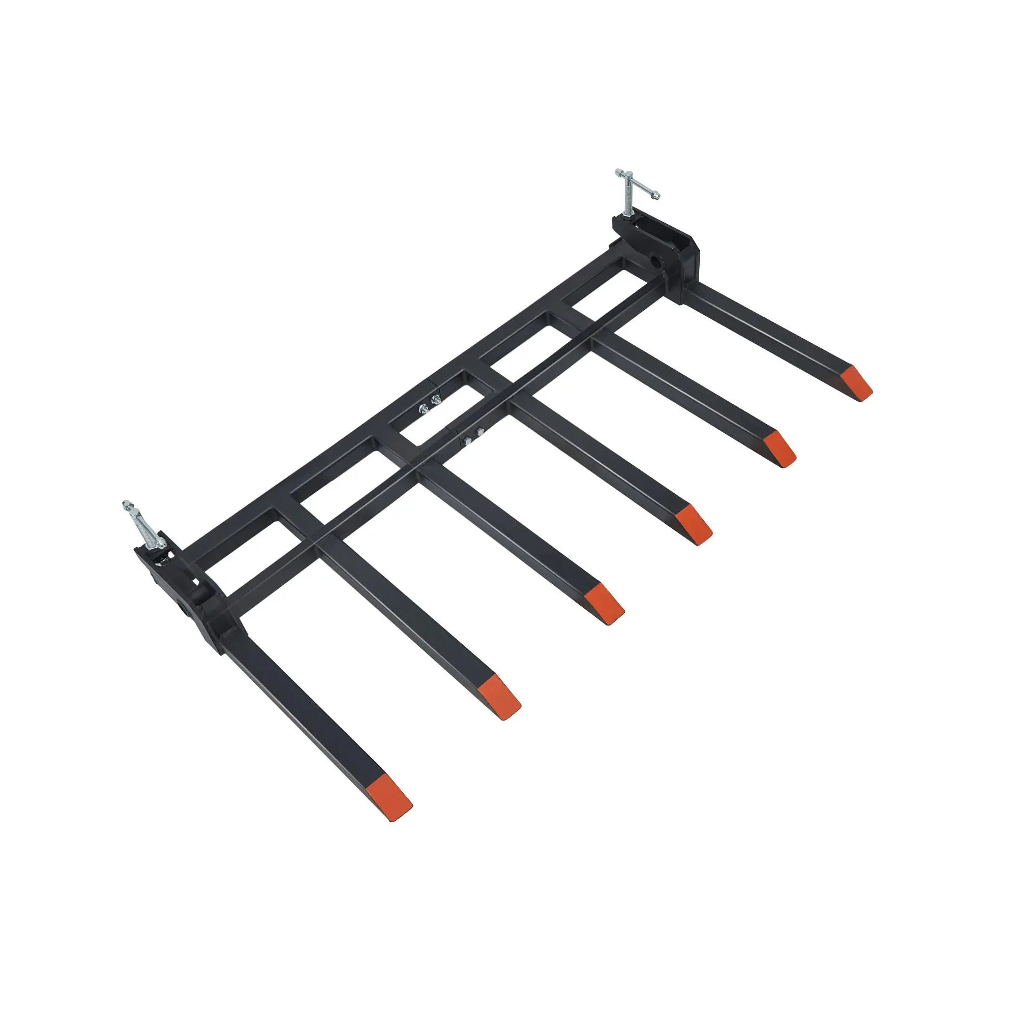Heavy duty clamp type debris fork suitable for 60 inch tractor bucket - capacity 4400 pounds -6 tin quick connect pallet forks - rust proof - loader accessory for loading limbs, yard waste, and debris, harley rake