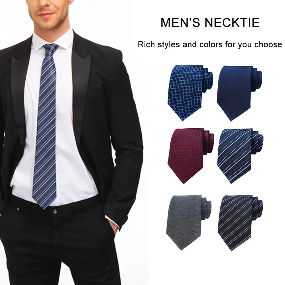 6PCS Men'S Tie - Formal Business Ties - Finish Slim Fit for Office, Wedding- Essential Professional and Formal Wear, Elegant Accessories, Stylish Design with Textured Fabric
