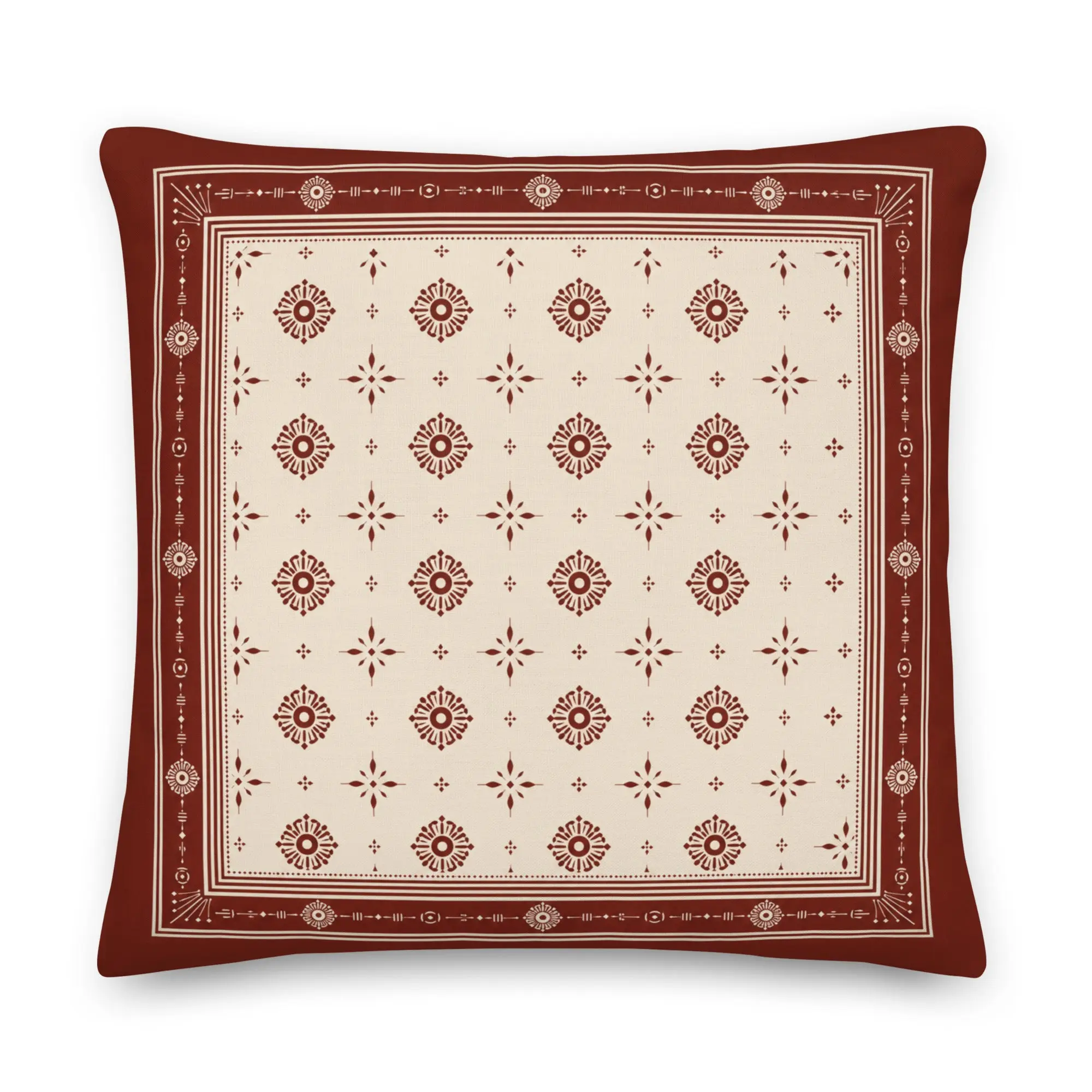 Boho Indian Block-Print Rust Terracotta Floral Jaipur Motif Throw Pillow - South Asian Decor Soft Furnishing Textile, Warm, Cozy Aesthetic Accent Pillow, Floral Motif