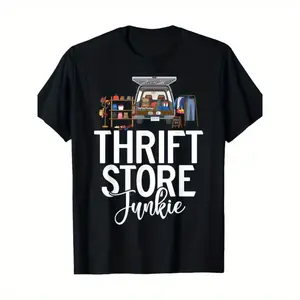 [100% Cotton] Independence Day Tee 1Pc Thrift Store Junkie Geometric Pattern T Shirt 100 Cotton Short Sleeve Regular Fabric Machine Washable Black -1 CottonVibe Tshirt T-Shirt For Men And Women