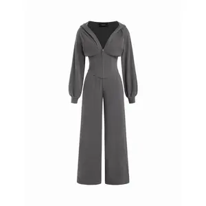 Cider Jersey Hooded Cinched Waist Zipper Jumpsuit