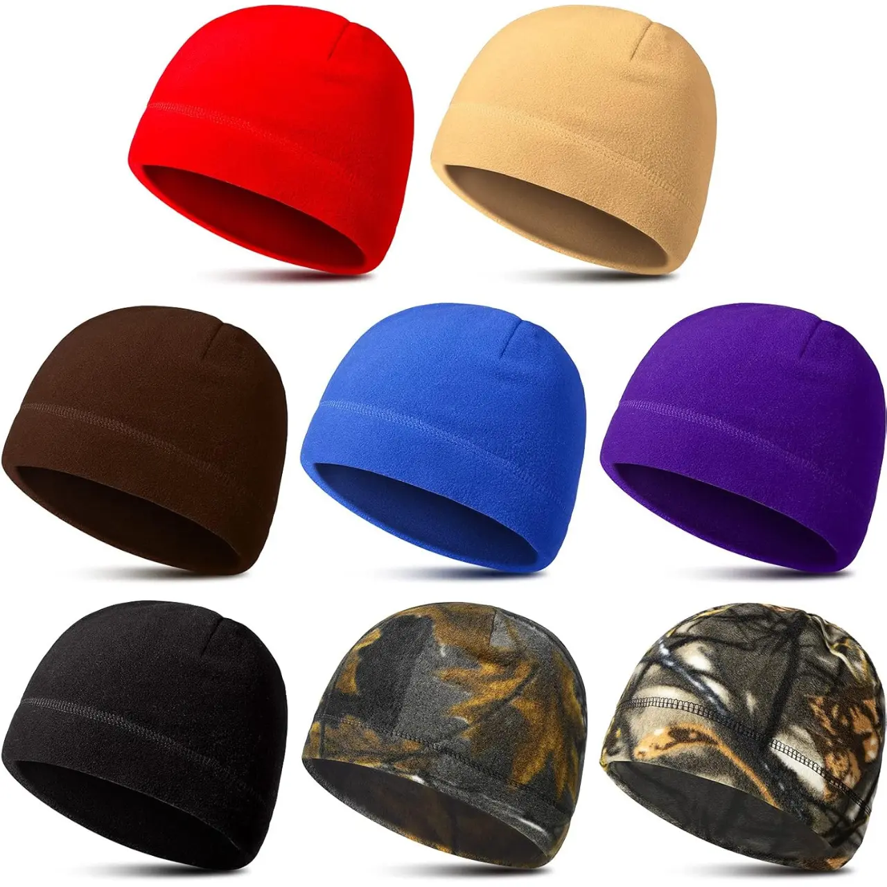 8 Pieces Fleece Hat Men Winter Skull Cap Tactical Fleece Skull Beanie for Running Skiing Cycling Sports