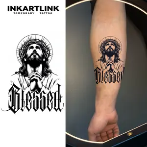 INKARTLINK Tattoo Tech, 2 Sheets Semi-Permanent Temporary Tattoos ,Pray​​,Adult Art Design,Lasts 1-2 Weeks, Waterproof, Realistic Look, No Adhesive, No Reflection,For Man And Woman,Ideal for Swimming, Party