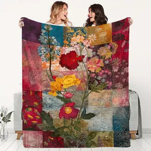 1pc Floral Patchwork Soft Fleece Blanket For Daughter, Rustic Cabin Style Flannel Throw Blanket, Cozy Gift Blanket