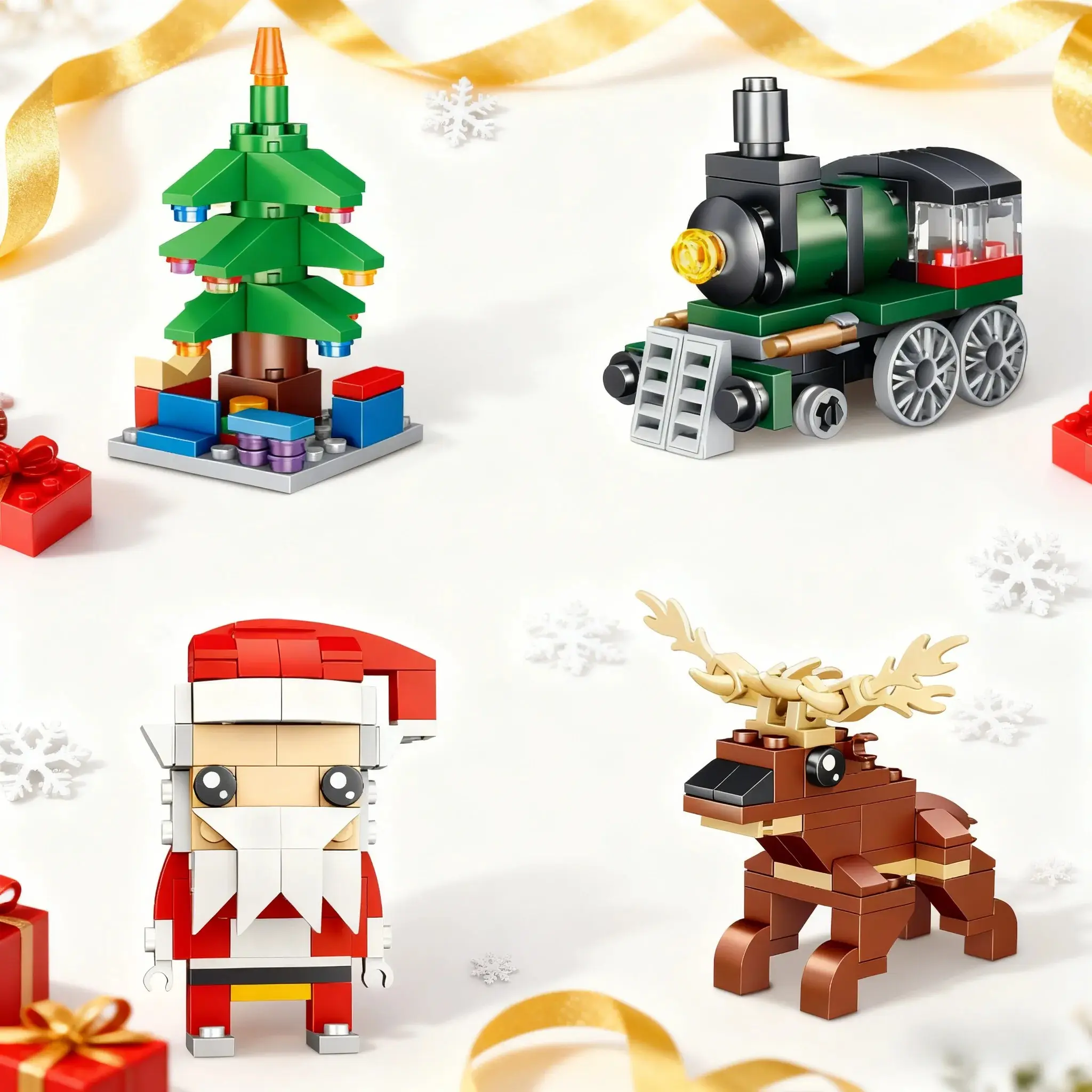 Santa Claus Design Building Blocks Toy, 1 Count Cute Micro-particle Building Bricks Ornament, Reindeer & Christmas tree & train,dual-form free transformation Creative Desktop Decoration for Home Office,birthday gift,children's gift exchange,Easter gift
