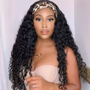 180% Density Deep Wave Headband Wig Brazilian Remy  Human Hair Kinky Curly Wigs Natural Color Full Machine Made Human Hair Wig For Women#TikTokShopBlackFriday