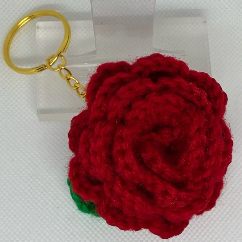 Handmade Crochet Rose Keychain - Cute Kawaii Accessory, Elegant Flower Design Bag Charm Styling Piece with Split Ring Attachment for Shopping Use, Cute Keychains