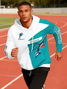 Men's Miami Dolphins Hoodie, Outdoor, Nfl Football Fan Gear, Sporty Casual Long Sleeves Hooded Sweatshirt, Breathable Fabric, Best Gift, All Seasons