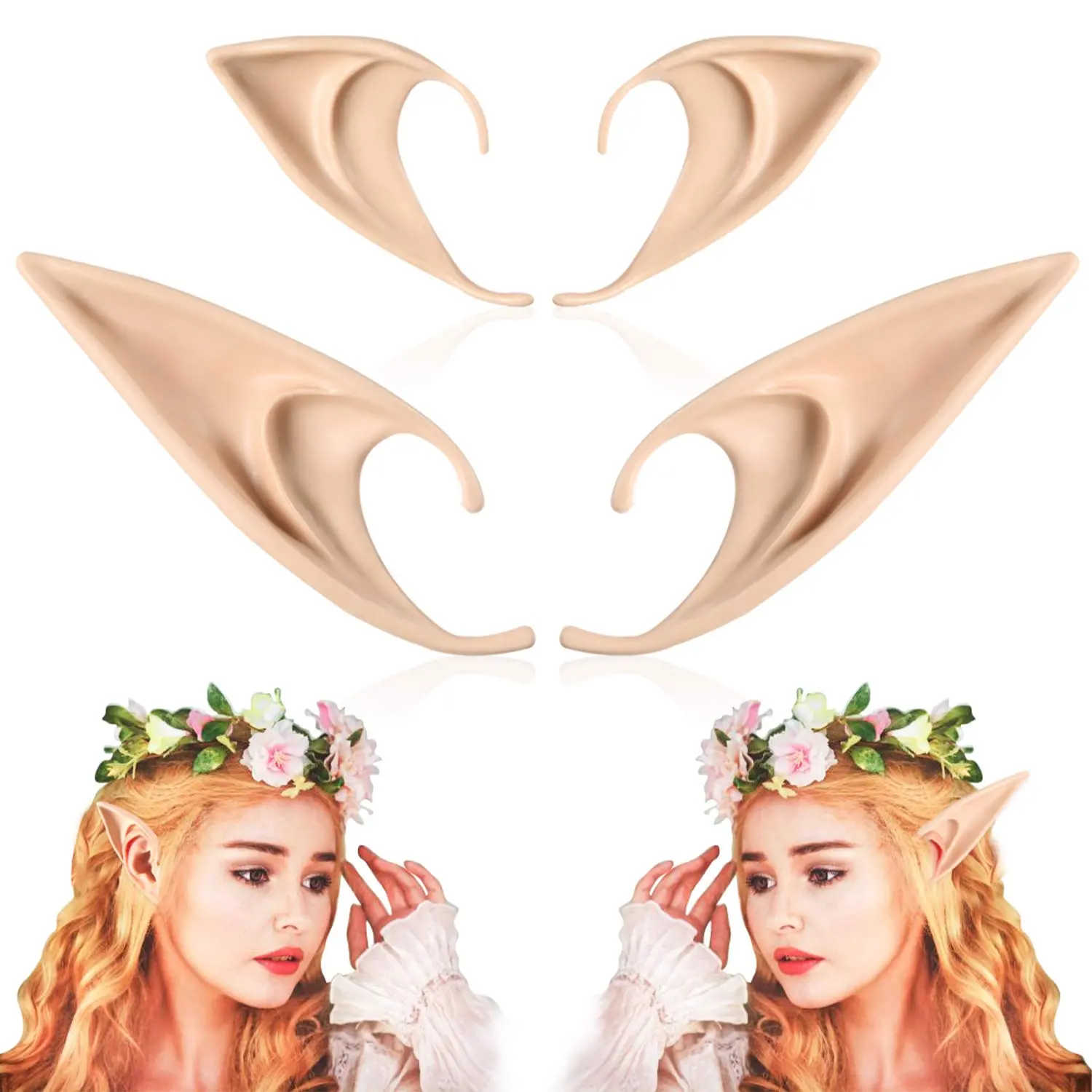 1 pair-Fairy Pixie Elf Ears - Cosplay Soft Pointed Ears Elven Masquerade Vampire Fairy Ears Makeup Costume Accessories, Party Accessory, Party Supplies Halloween Elf Ears Cos Props Avatar Elf Ears Fairy Fake Ears Party Props