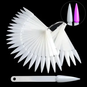 Nail Art Display Board with Ring, 50pcs/set Natural Fan Shaped Nail Art Display Board, Nail Art Practice Color Card, Nail Care Manicure Tool for Women Diy Nails, Nail Supply, Nail Art Tools