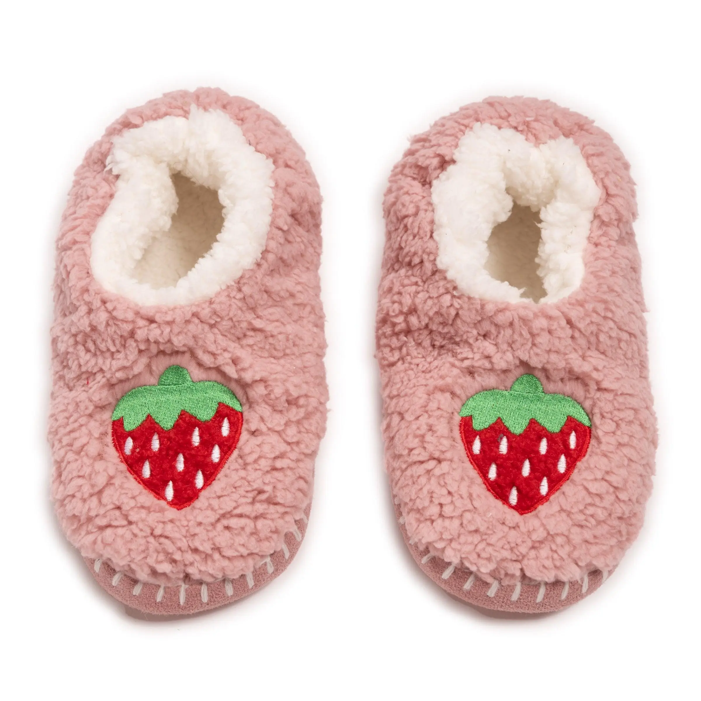 Muk Luks Women's Strawberry Sherpa Floral Applique Ballerina Slip-On Slippers - No-Skid PVC Dot Flat Sole, Casual Indoor Easy-Slide Comfortable Footwear, No-Skid Pvc Dot Sole, Casual Wear