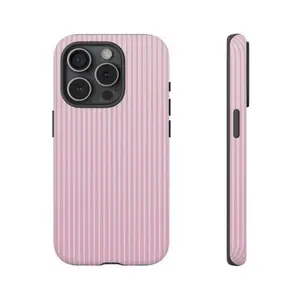 Pink and Beige Stripes Tough Phone Case – Pastel Aesthetic iPhone Cover, iPhone 16 15 14 13 12 Pro Max