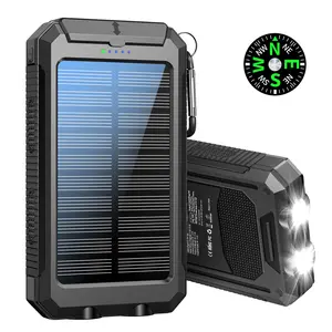 10000mAh Solar Power Bank, Portable Chargers, Dual USB Output, Type-C Input/Output, Waterproof And Shockproof External Battery Pack, With Bright Flashlight, Compass And Climbing Bucke, Suitable For Smart Devices Such As iPhone, Samsung And iPad