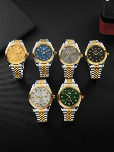 RICECGO Men's Quartz Business Fashion Watch Gold-and-silver two-tone bracelet with diamond-studded dial Dual-calendar quartz movement Elevates your wrist with premium elegance