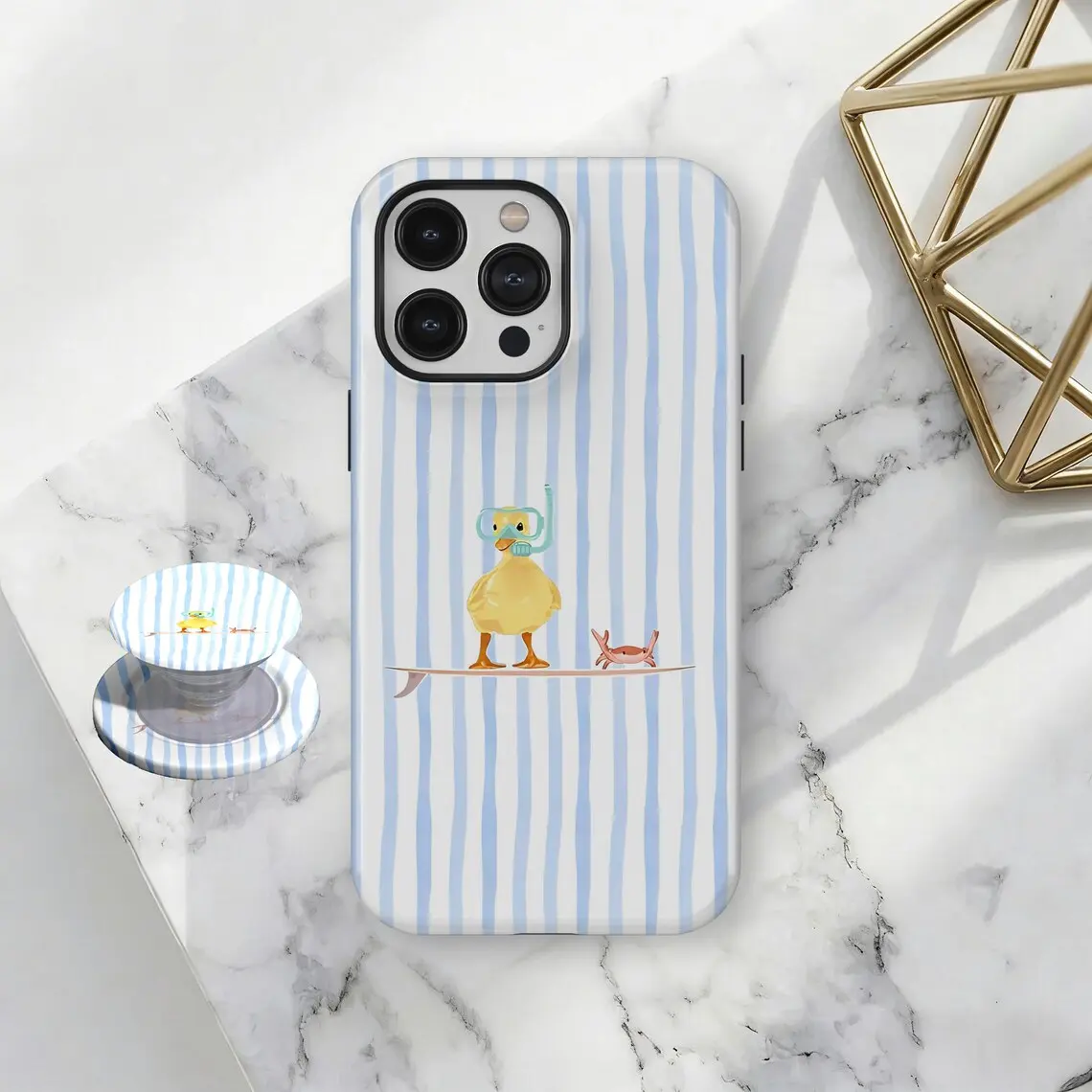 Cute Surfing Duck Phone Case Snorkeling Rubber Ducky Cover Y1566 | Phone Case Compatible with iPhone 17 16 15 14 13 12 11 pro pro max & Samsung S26 S25 S24 S23 S22 Durable Protection Dual Layer Design Glossy