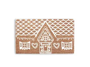 Gingerbread Holiday Doormat Christmas Front Porch with Unique Flocking Resistant to Elements and Cleans Shoes Perfect for Entryway