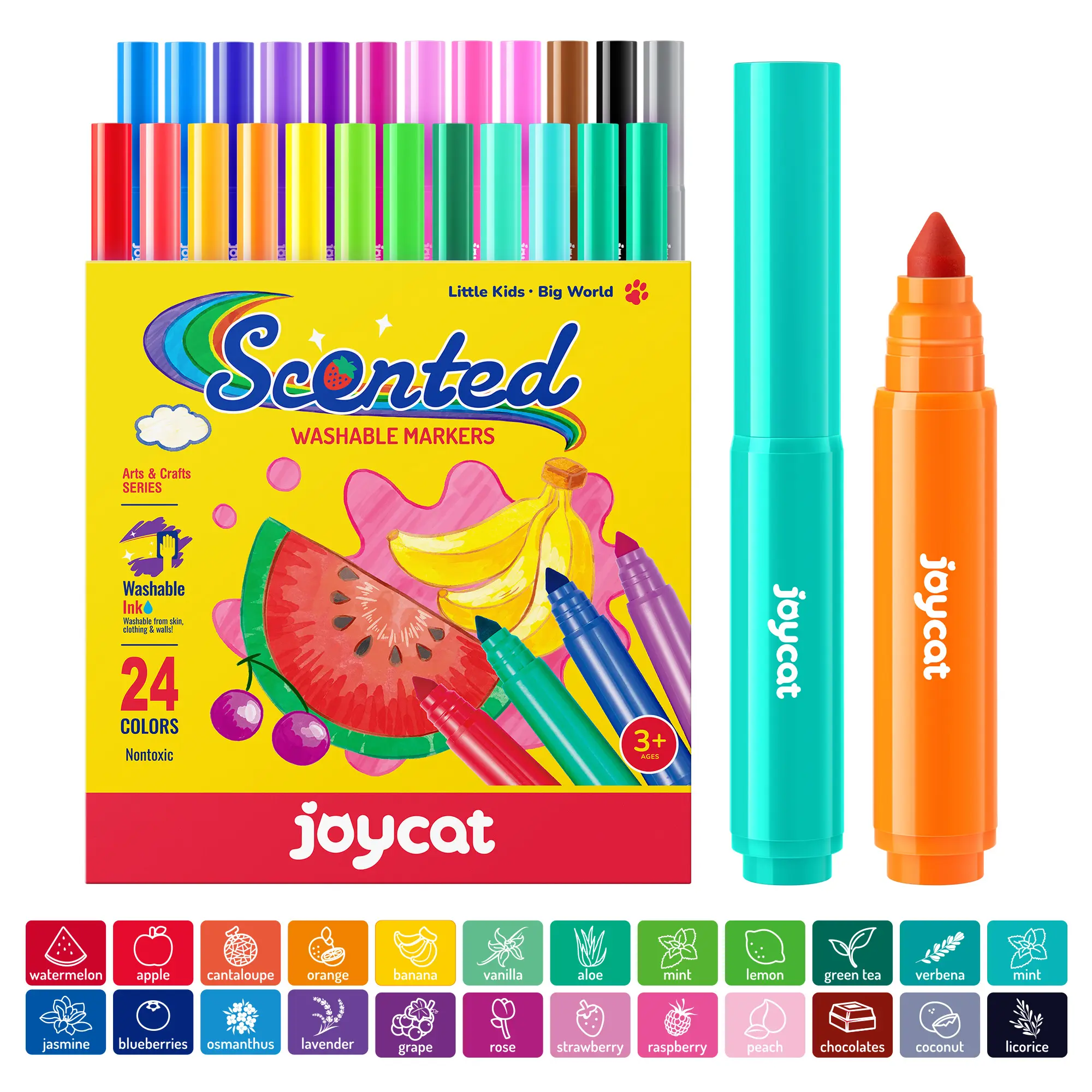 JoyCat Art Markers - 24/36 Color Scented Washable Colored Markers for Kids, Fruit & Dessert Mild Scents Cozy During Coloring, Versatile Conical Tips, Non-Toxic Toddler Art Drawing Supplies, Fast-Drying Ink Keeps Lines Crisp, Ideal Classroom Gift