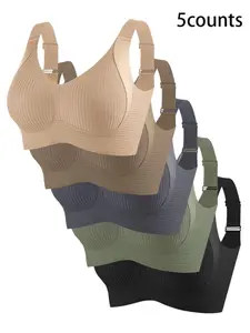 Women's Seamless Wireless Solid Textured Bra Set, Adjustable Wide Straps, No Steel Cup, Breathable Fabric, Casual Daily Wear