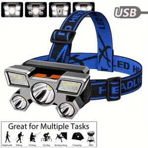 Bright Headlamp Flashlight, Rechargeable Long-Lasting Design, Multifunctional Flashlight, Multiple Lighting Modes, Portable & Convenient Carry, Ideal for Various Scenarios, USB Rechargeable Flashlight