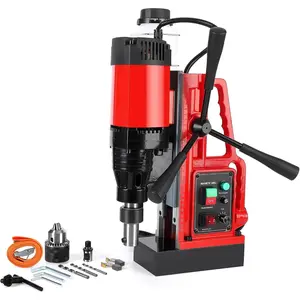 Magnetic Drill Press, 1550W 500RPM Portable Mag Drill Press, 10-Speed Core Drilling Machine for Metal Working, 3Pcs Drill Bits, Red
