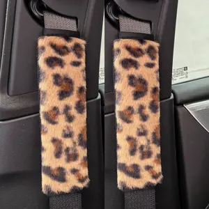 Leopard Print Car Seat Belt Covers 2 Pack, Soft Fluffy Faux Fur, Anti-Rub Shoulder Pads, Universal Fit for Vehicles, Car Interior Decoration, Car Interior Accessory, Fun Car Accessories