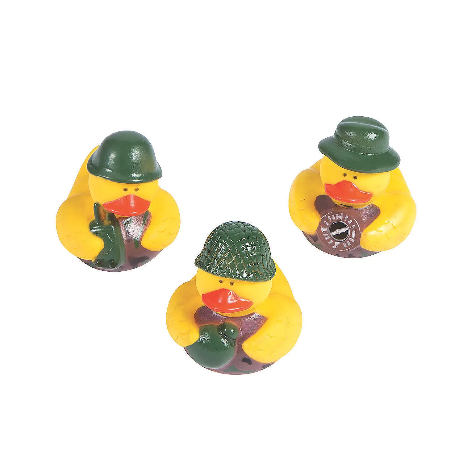 12-Pc Vinyl Camouflage Rubber Ducks - Oriental Trading Company Mini 3D Figurine Action Figures, Military Garb Classic Novelty Toys for 4-6 Years Kids, Birthday Party Decorations & Servicemen Gifts