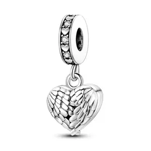 MULA Romantic Angel Wings Heart Pendant, S925 Silver Plated, is a perfect gift for women and girls on Valentine's Day, Anniversary or Christmas, can be used with Pandora bracelets and necklaces