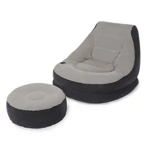 Intex Inflatable Ultra Lounge Chair with Cup Holder & Ottoman Set, Gray, 220-Pound Capacity, Flocked Surface, and Easy to Wipe