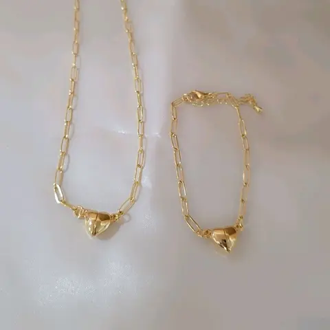 14K GOLD-PLATED HEART SHAPE PENDANT, BRACELET MAGNETIC NECKLACE FOR WOMEN