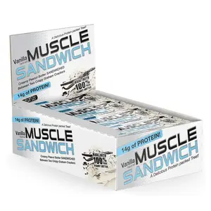 Muscle Sandwich Vanilla Protein Snack Bar 12-Pack - Chocolate, Candy, Peanut-Infused for Summer Enjoyment