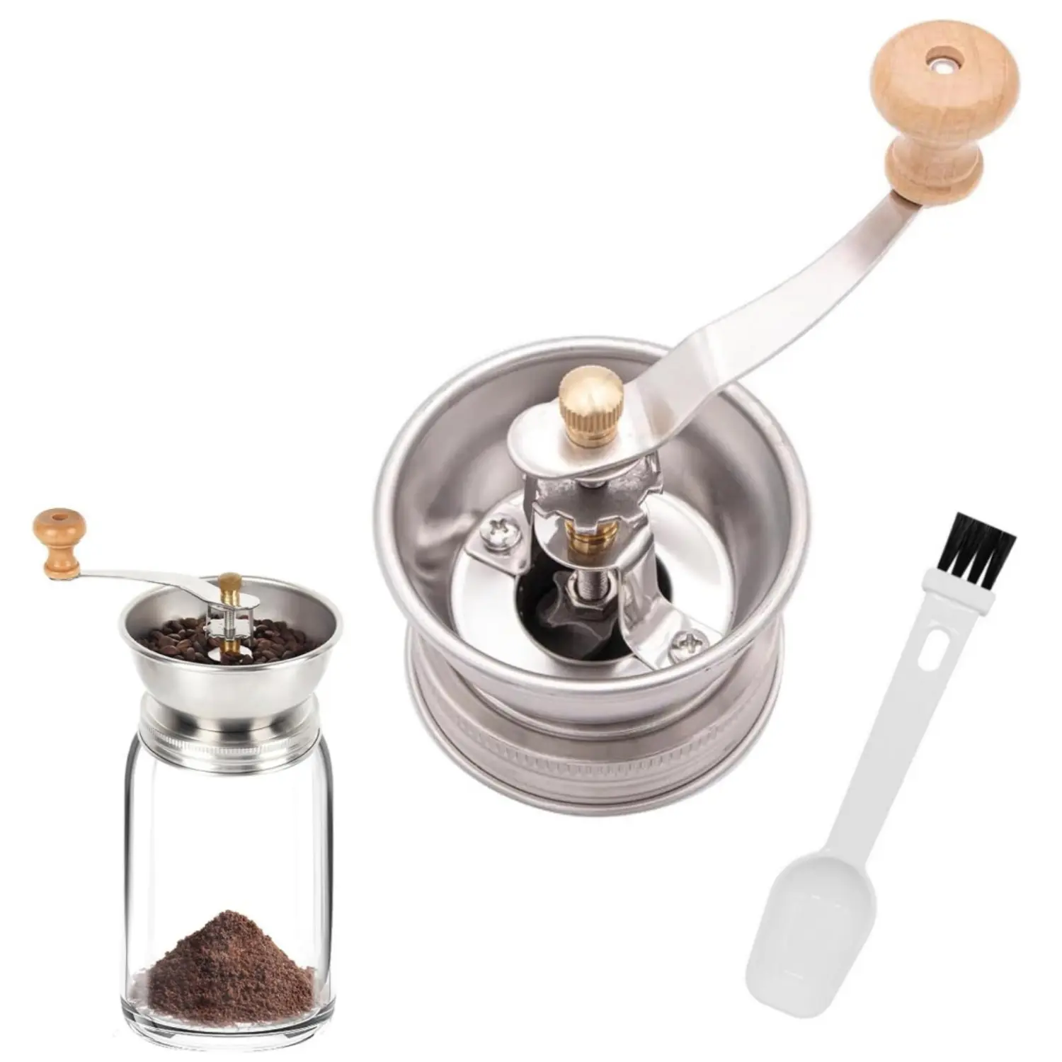 Mason Jar Coffee Grinder & 2 in 1 Coffee Spoon, Manual Coffee Grinder Lid Attachment for Regular Mouth Mason Jars, Stainless Steel Mason Jar Lid and Ceramic Burr, Ideal for Camping & Home Barista, Without the Mason Jrs