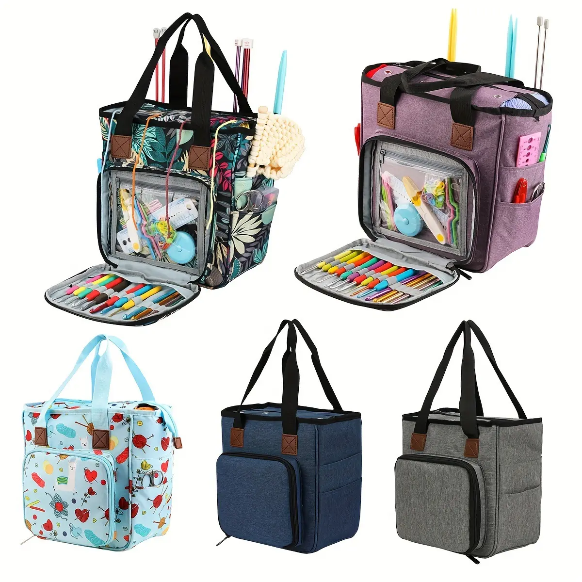 Coopay Knitting Bag Yarn Storage Organizer, Portable Knitting Tote Basket Yarn Bags for Crochet Hooks, Crocheting Kit, Knitting Needles, Yarn Balls, Project & Sewing Supplies - No Accessories