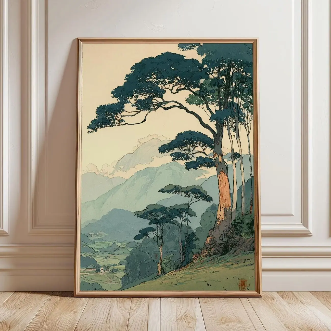Vintage Japanese Forest Poster Mountain Landscape Wall Art Nature Decor Print G