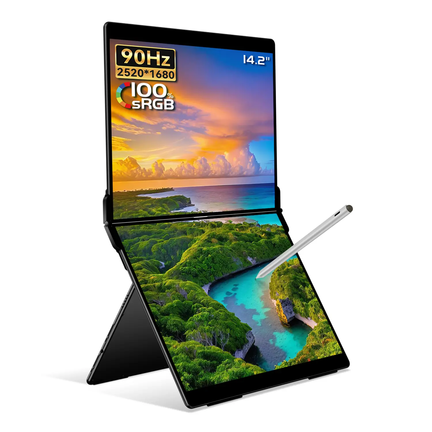 EHOMEWEI X2 Air 14.2" 2.8K IPS Dual laptop Screen Monitor with 90Hz Refresh Rate, 400 Nit Brightness, 100% sRGB, Touch & Stylus, Black, for Office & Travel