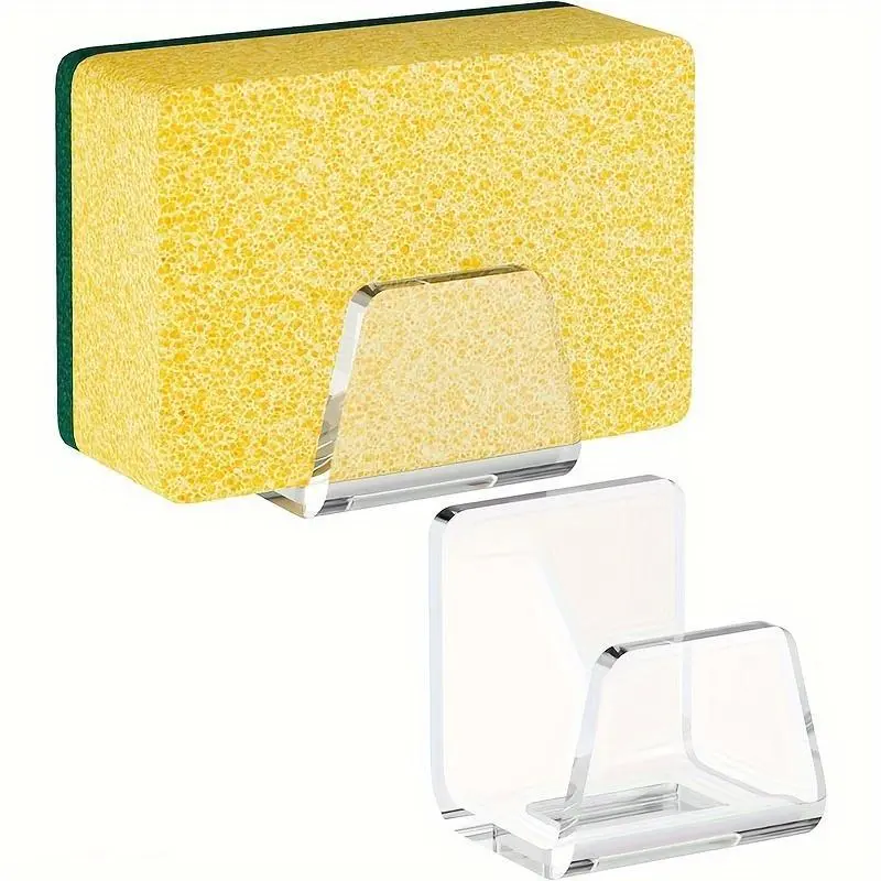 Acrylic Sponge Holder for Kitchen Sink - 2pcs, No-Drill Modern Design, Efficient Drainage, Versatile Storage, Space-Saving Easy Install Organizer for Sponges, Scrubbers & Cloth