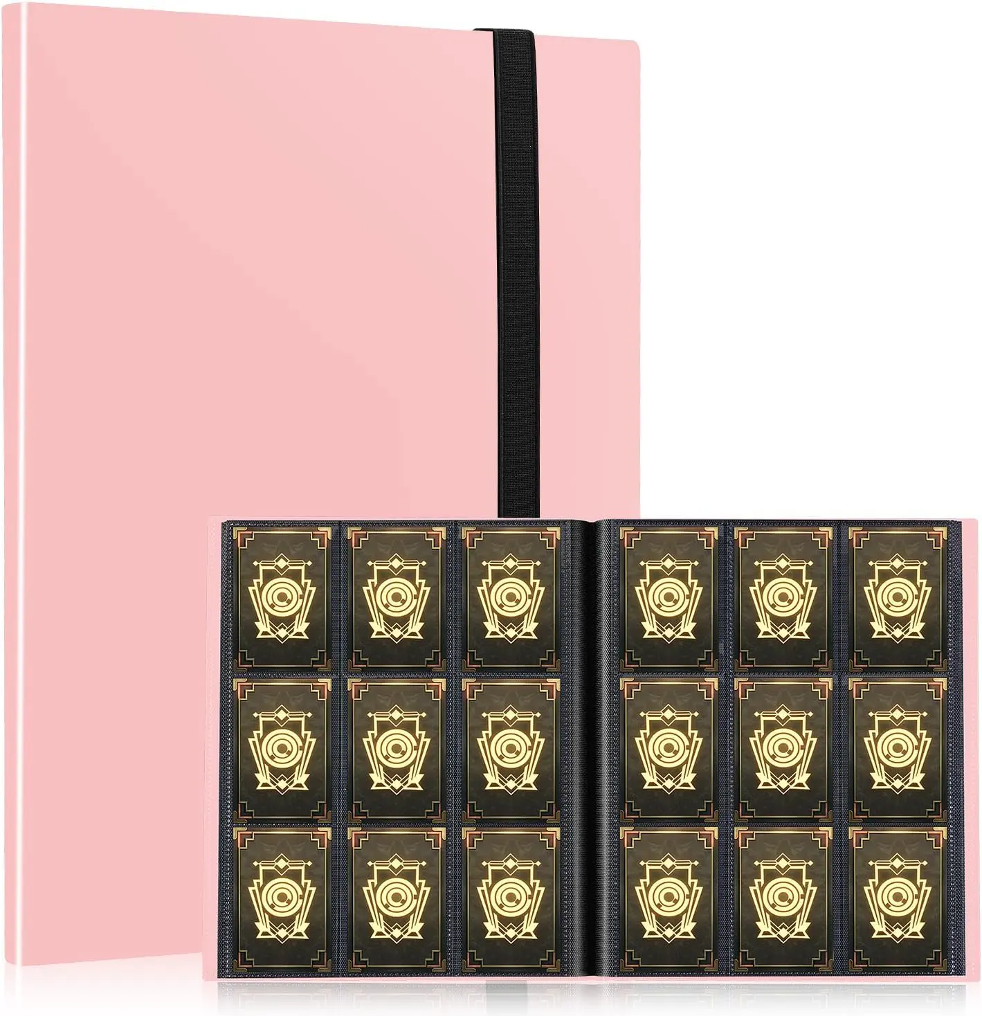 Card Binder, 9 Pockets Premium Trading Card Binders, Cards Collection Binder Album, Side Loading Yugioh Holder Book for Sport, Football, Baseball Collector - Pink
