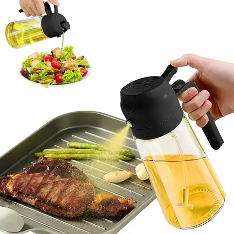 2-In-1 Dripless Glass Bottle Oil Dispenser, Food-Grade Oil Mister Spray Bottle for Cooking & Air Fryer, Multi-Color Kitchen Utensil Gadget