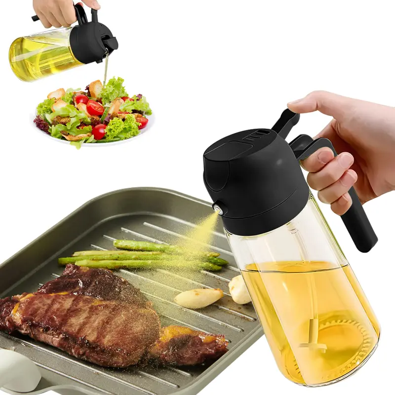 2-In-1 Dripless Glass Bottle Oil Dispenser, Food-Grade Oil Mister Spray Bottle for Cooking & Air Fryer, Multi-Color Kitchen Utensil Gadget