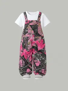 Baby Girl Floral Denim Overalls, Baby Girl Clothes, Cute Vintage Style Bib Pants, Comfortable Washed Jeans for Daily Wear, Fashionable Toddler, Baby Clothing