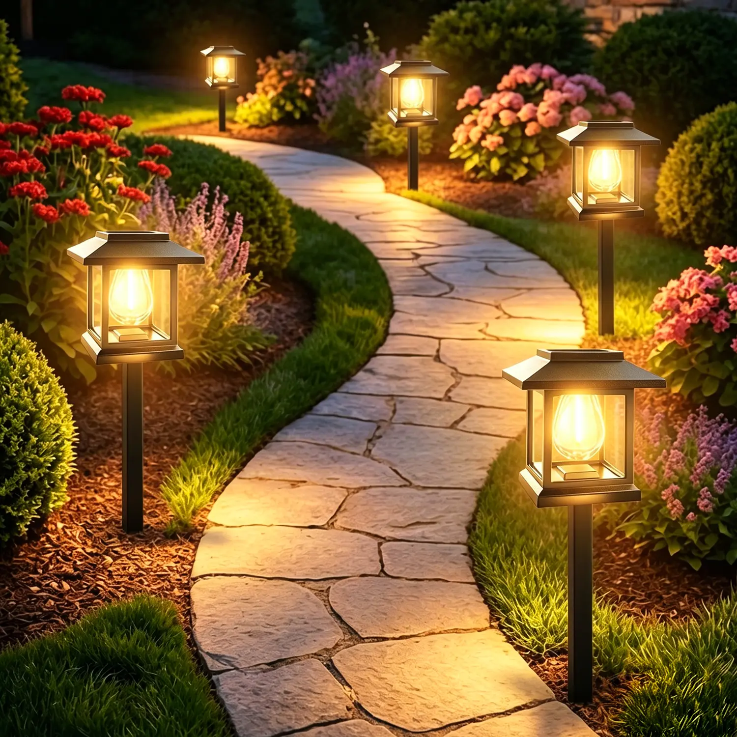 Black Waterproof Solar Pathway Lights - Outside Patio & Landscape Lighting for Walkway, Lawn, Garden Décor, Camping Essentials, Camping Gear, Outside Patio Lights