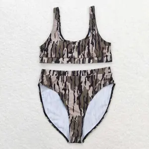 S0322-women Military green camouflage bathing suit