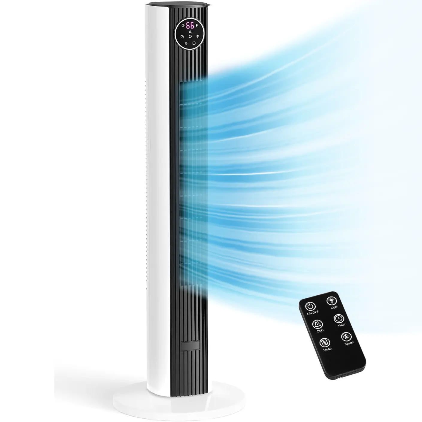 R.W.FLAME Tower Fan for Bedroom 12H Timer, 37”Standing Fans with Remote, Bladeless Fan with 4 Modes & 3 Speeds